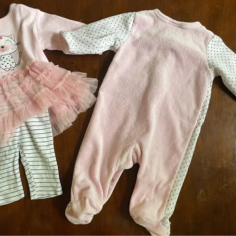 Absorba Baby Girl 3 Piece Outfit Pink Kitty Cat Dress Size 3 Months